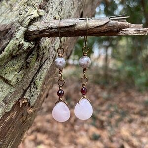 Rose Quartz and Tourmaline Drop Earrings
